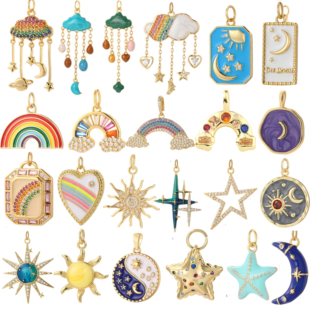 Ciondoli bohémien con stella sole luna per forniture per la creazione di gioielli Stella arcobaleno Ciondolo color oro Dijes Orecchini fai da te Collana braccialetto