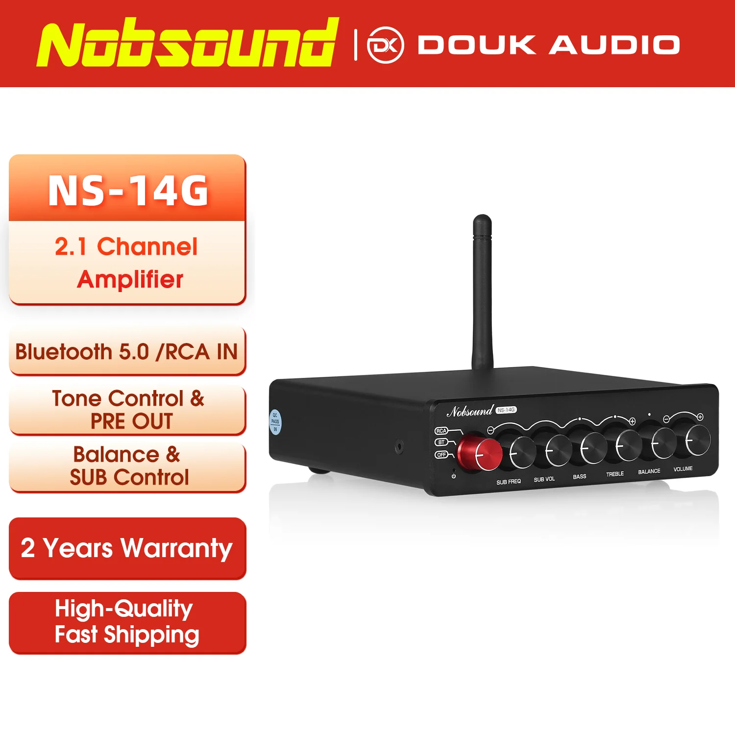 Nobsound NS-14G 2.1 canali HiFi Bluetooth TPA3116 Amplificatore digitale AUX Desktop Subwoofer Amplificatore di potenza 50W * 2 + 100W