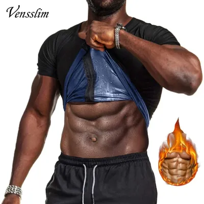Vensslim Männer Taille Trainer Schweiß Sauna Shirt Abnehmen Thermo Body Shaper Reiß verschluss Polymer Kurzarm Bauch Kontrolle passt Training Image