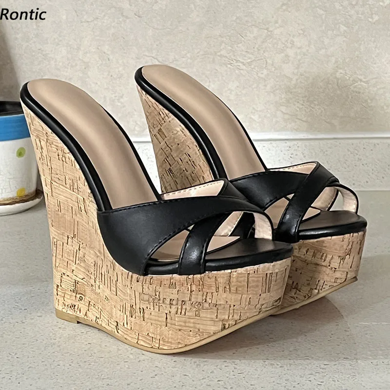 Rontic heiße Frauen Sommer Plattform Panto letten Sandalen Keile High Heels runde Zehen schöne Rotgold Party Schuhe uns plus Größe 4-20