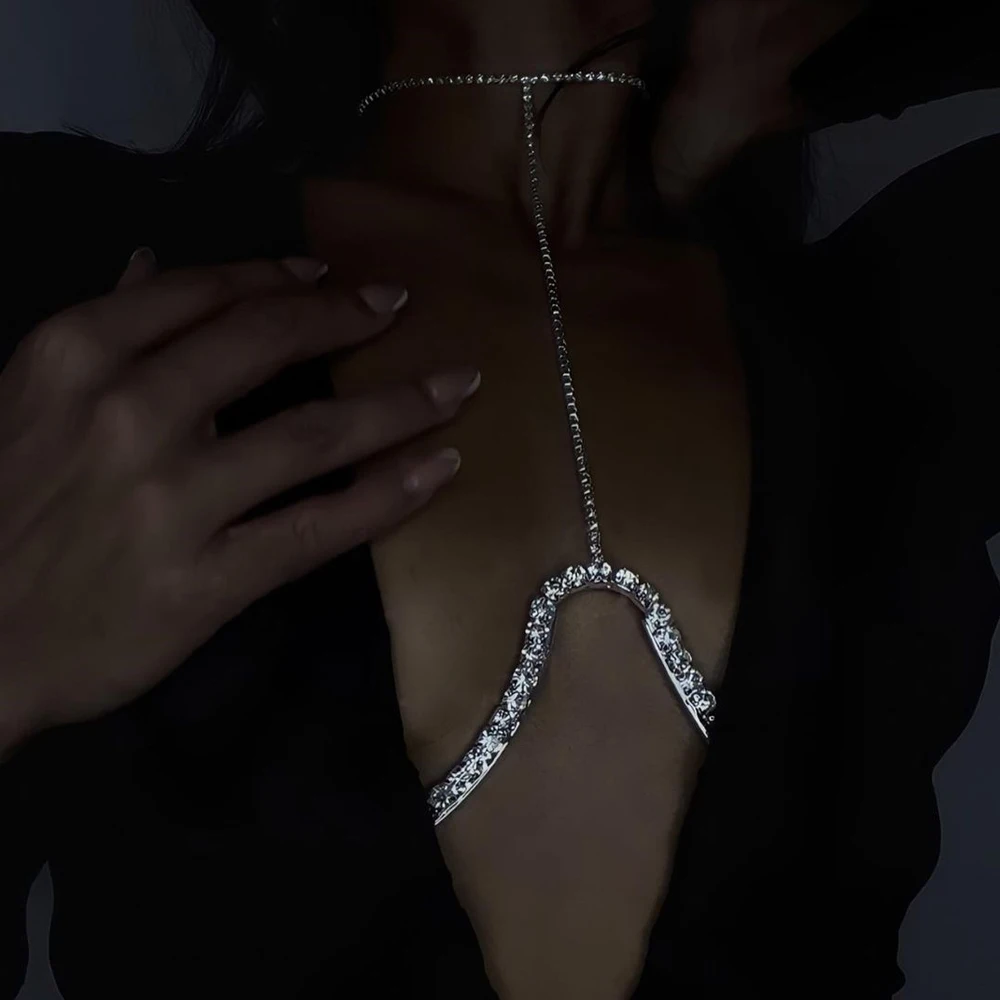 Stonefans Rave Strass Brustkette Halskette Nachtclub Kleidung Sexy Bikinis Glänzende Kristall Dessous BH Kette Körper Schmuck Geschenk Image