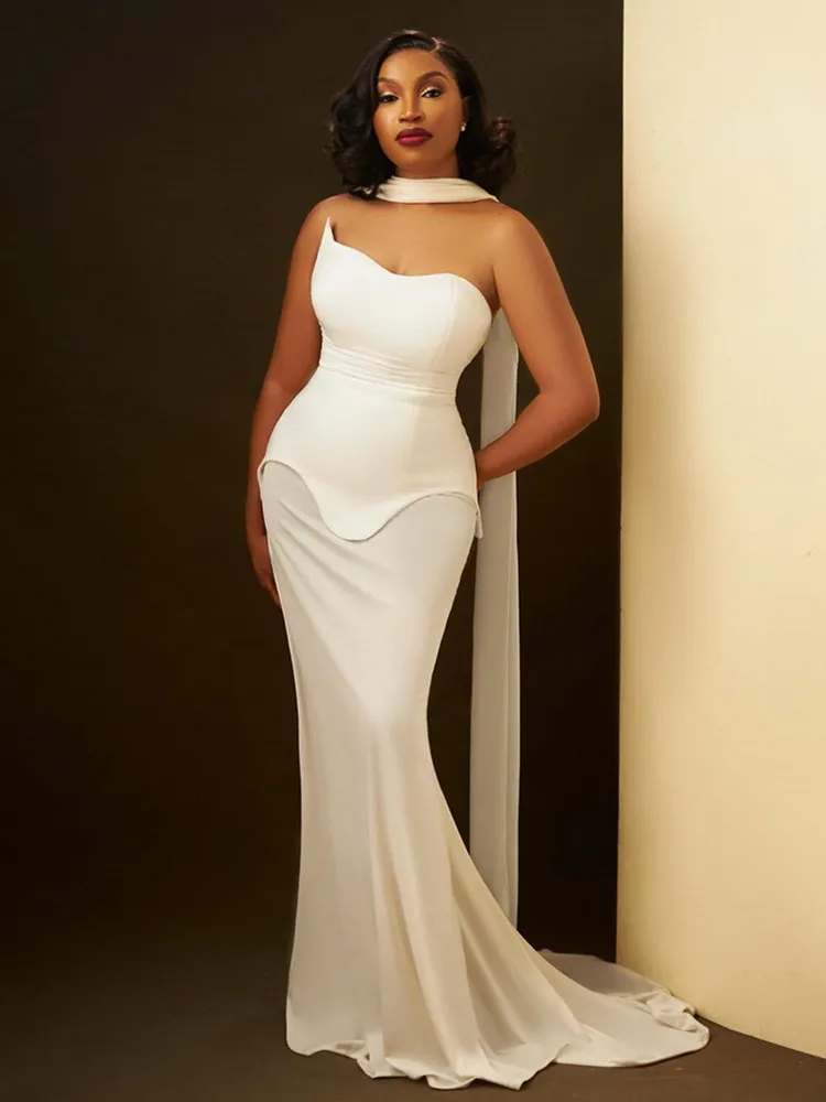 Luxus Sexy Liebsten Backless Weiß Schwarz Maxi Lange Frauen Promi Kleid 2024 Elegante Party Abend Club Vestido Kleidung