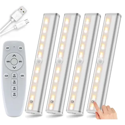 USB Rechargeable 20 LED Closet Lights Wireless Dimmable Under Cabinet Lights with Remote Control Magnetic Strip Night Light