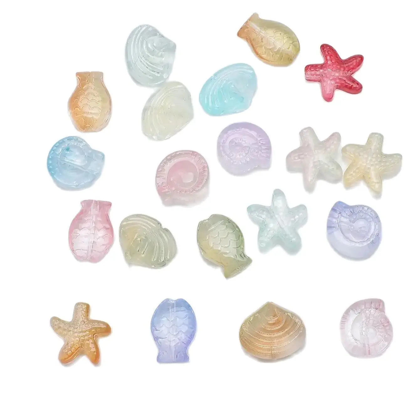 20 Stück gemischte Form, Seestern, Muschel, Fischschnecke, Kristallglas, lose Anhänger, Perlen, DIY-Herstellung von Armbändern, Halsketten, Schmuckzubehör Image