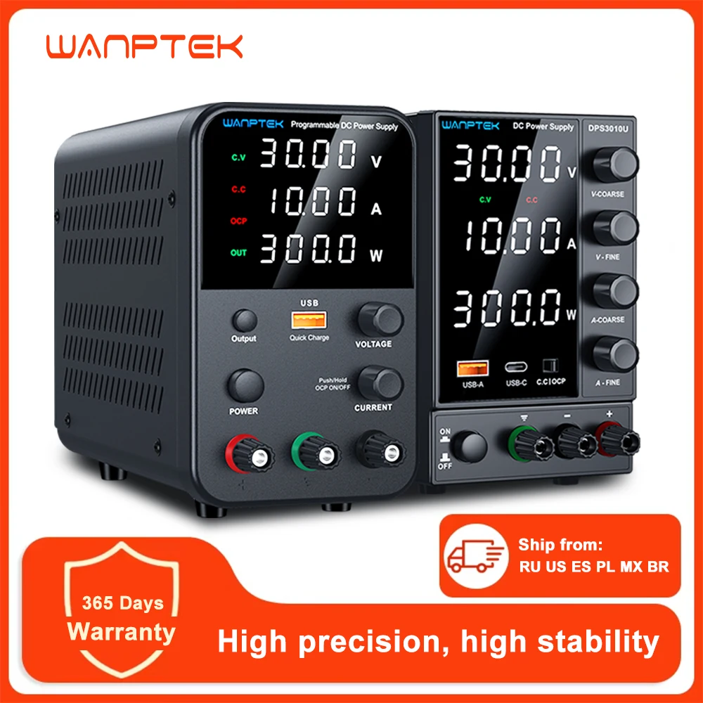 Wanptek DC-Netzteil, 30 V, 10 A, 60 V, 5 A, 120 V, 3 A, verstellbares Labornetzteil mit USB-Schnelllade-Tischnetzteilen Image