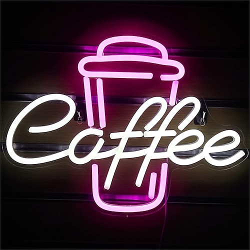 Kaffee Neonschild - rosa weißes LED-Neonlicht für Café, Bar, Restaurant, USB-betriebene Wanddekoration für Schlafzimmer, Kneipe, Geburtstagsparty Image