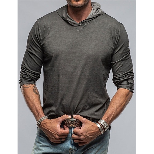 Herren T Shirt T-Shirt Langarm Mit Kapuze Sommer Einfach Mode Designer Basic Mit Kapuze Urlaub Straße Ausgehen Weiß Marinenblau Dunkelgray Top T-Shirt für Herren Image