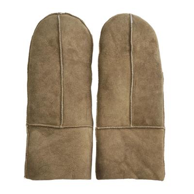 Damen-Fäustlinge aus echtem Wildleder und Schaffell, hellbraun, warme Handschuhe Image