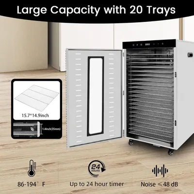 Commercial Food Dehydrator for Jerky Large Drying Space with 20 Stainless Steel Trays Dehydrated