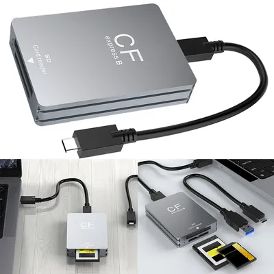 2 in 1 CFexpress Card Adapter CFexpress Type B&SD Card Reader with USB C To USB C/A Cable Support