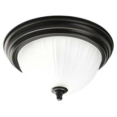 Progress Lighting 147212 - 1 Light 120 volt Antique Bronze Etched Ribbed Glass Ceiling Light Fixture (ONE-LIGHT 11-3/8