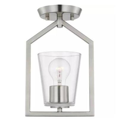 Progress Lighting 268092 - 1 Light 120 volt Brushed Nickel Clear Glass Shade Semi-Flush Ceiling Light Fixture (ONE-LIGHT BRUSHED NICKEL SEMI-FLUSH MOUNT (P350258-009))