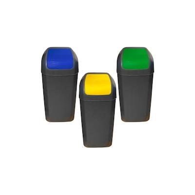 WellHome - 3x15L Mülleimer-Set mit Schwingdeckel, Farben Grün, Blau und Gelb Image