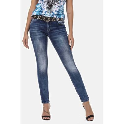 Slim-fit-Jeans CIPO & BAXX "Jeans", Damen, Gr. 31, Länge 34, blau, 98% Baumwolle;2% Elasthan, unifarben, casual, slim fit lang, Jeans, Mit cooler Used-Waschung, WD461 Image