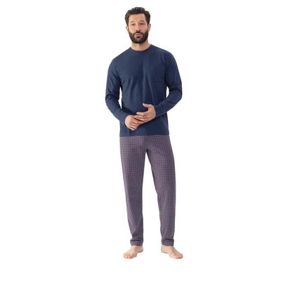 Schlafanzug MEY "RED TILE", Herren, Gr. XXL, blau (yacht blau), Single Jersey, Obermaterial: 100% Baumwolle, casual, Langarm, Homewear-Sets, Langarm-Shirt mit Brusttasche Image