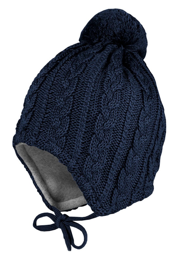 Strickmütze MAXIMO, Baby, Gr. 51, blau (marine), Strick, Wolle, Zopfmuster, unifarben, Mützen, mit Zopfstrickmuster mit Pompon und Bindeband Image