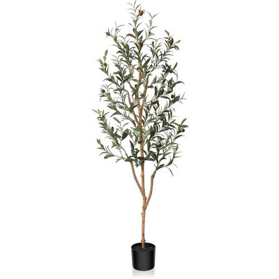 Artificial Olive Tree 5FT Tall Faux Silk Plant for Home Office Fake Potted Tree with Natural Wood Trunk and Lifelike Fruits