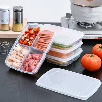 TEMU 4-compartment Reusable Food Storage Box With Lid – Clear Plastic Organizer For Fruits, Meats, And Vegetables, Refrigerator Organization And Meal Prep, Vegetable Storage Image