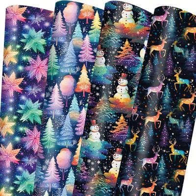 TEMU 8pcs 4 Styles 20 X 28 Inch Christmas Wrapping Paper - Rainbow Gift Wrap With Snowflakes Tree Snowman Reindeer Design For Christmas Holiday Image