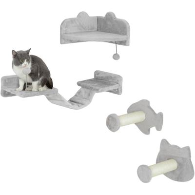 Pawhut - Katzen Kletterwand Set, 4-teilig Katzenmöbel mit Stufen, Leiter, Sprungtürmen,