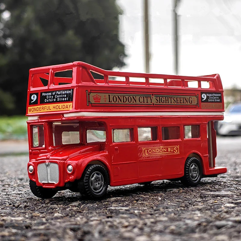 London Double Deck Travel Electric Traffic Bus Alloy Car Model Diecasts Metal Passenger Car Bus Model Simulation Kids Toys Gifts