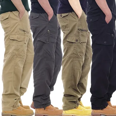 Multi Pocket Pure Cotton Work Pants Men's Outdoor Sports Jogging Casual Pants Plus Size Pants Loose Pants Construction Pants