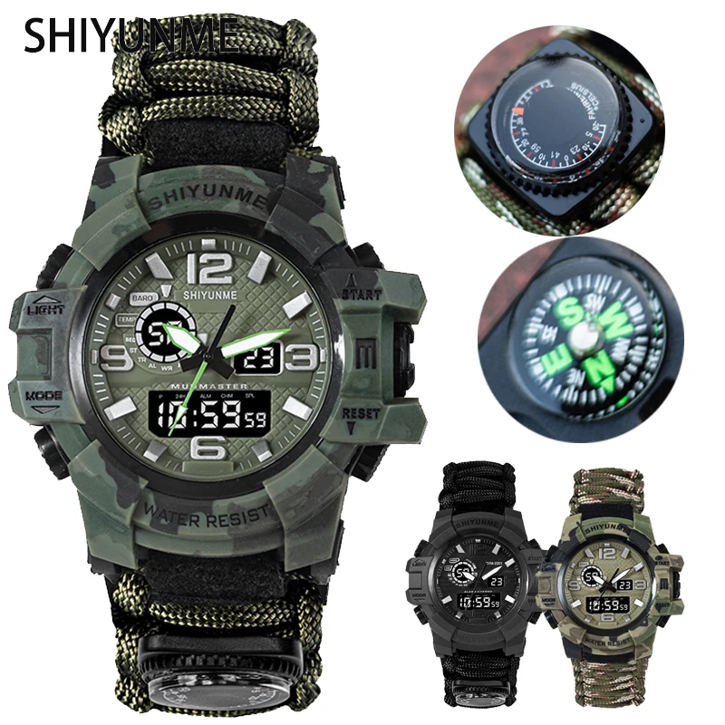 SHIYUNME Outdoor Survival Man Uhr Multifunktionale wasserdichte militärische taktische Paracord Camping Wandern Notfall Herrenuhren Image