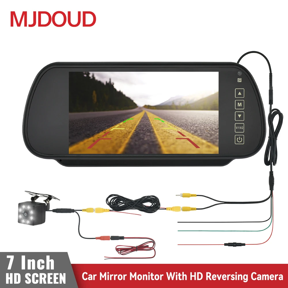 MJDOUD 7-Zoll-Rückspiegelmonitor mit Kamera-Rückspiegel für Parkplatz, Rückfahrkamera, 7-Zoll-TFT-LCD, HD-Bildschirm, universell Image