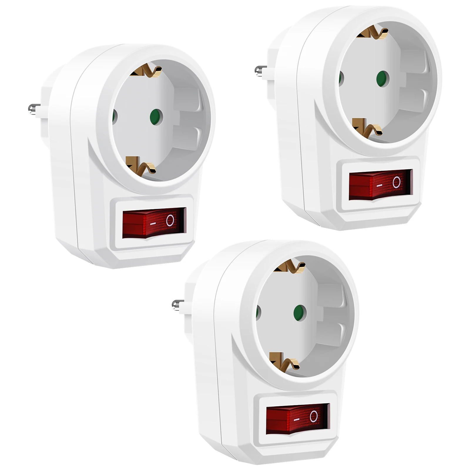 3er-Pack EU-Steckdosen-Netzteil mit Schalter, europäischer Standard, deutscher Strom-Adapterstecker, 250 V, 16 A, Steckdosen-Verlängerungsstecker Image