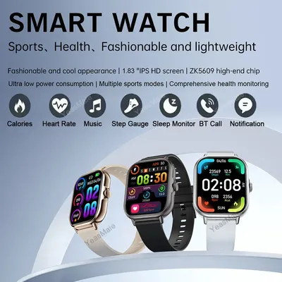 Neue SmartWatch 1,83 "Großer Farbbildschirm Full Touch Benutzerdefinierte Zifferblatt Smart Watch Bluetooth Anruf Smart Watch Frauen Männer Digitale Armbanduhr