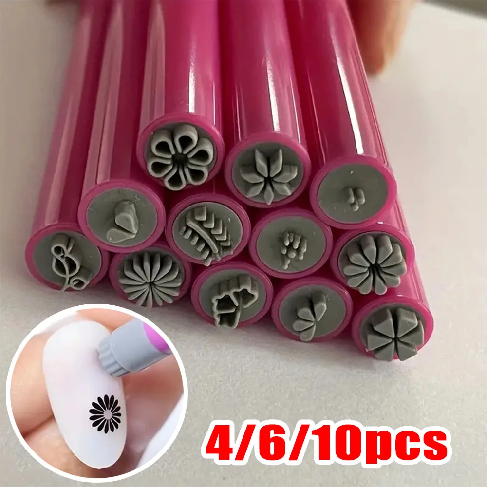 4/6/10Pcs Set Nail art Stempel Stift DIY Floral Schmetterling Nagel Graffiti Nagel Punktierung Werkzeuge Polieren malerei Zeichnung Maniküre Werkzeuge Image