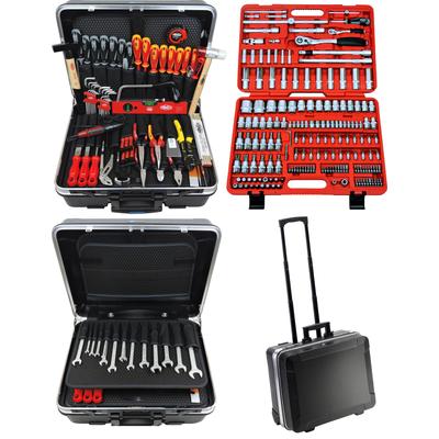 Werkzeugset FAMEX "604-18 - PROFESSIONAL", schwarz, Werkzeugsets, Alu-Werkzeugtrolley, Kapazität 30 kg, mit 174-tlg. Ste