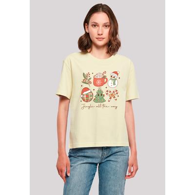 T-Shirt F4NT4STIC "Jingle All The Way Weihnachten Groove", Damen, Gr. S, gelb (softgelb), Obermaterial: 100% Baumwolle, casual, oversize, Rundhals, Kurzarm ohne Bündchen, Shirts, Premium Qualität, Weihnachts-Kollection Image