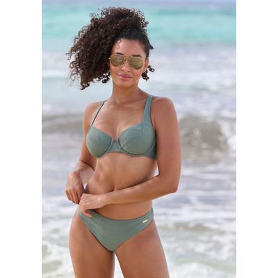 Bügel-Bikini-Top SUNSEEKER "Loretta", Damen, Gr. 38, Cup B, grün (oliv), Polyamid, unifarben, Strukturmuster, Bikini-Oberteile, mit Strukturmuster Image