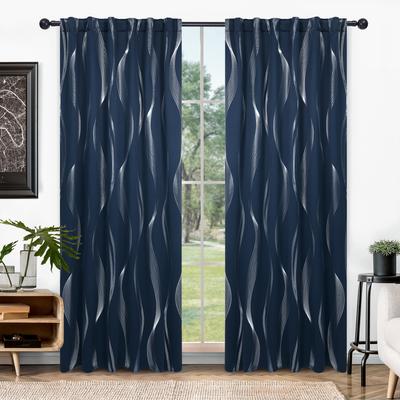 Deconovo Back Tab Rod Pocket Silver Wave Curtains(2 Panel)