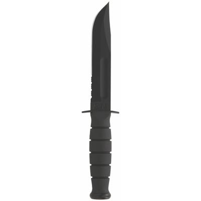 KA-BAR 5.25" Fixed Blade Short Serrated Knife w/ Sheath - Black