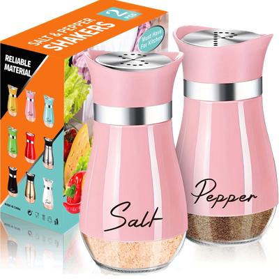 TEMU Glass Salt And Pepper Shaker Set, 4 Oz, , Reusable, Pink, With Glass Material, For Kitchen, Table, Rv, Camping, Bbq