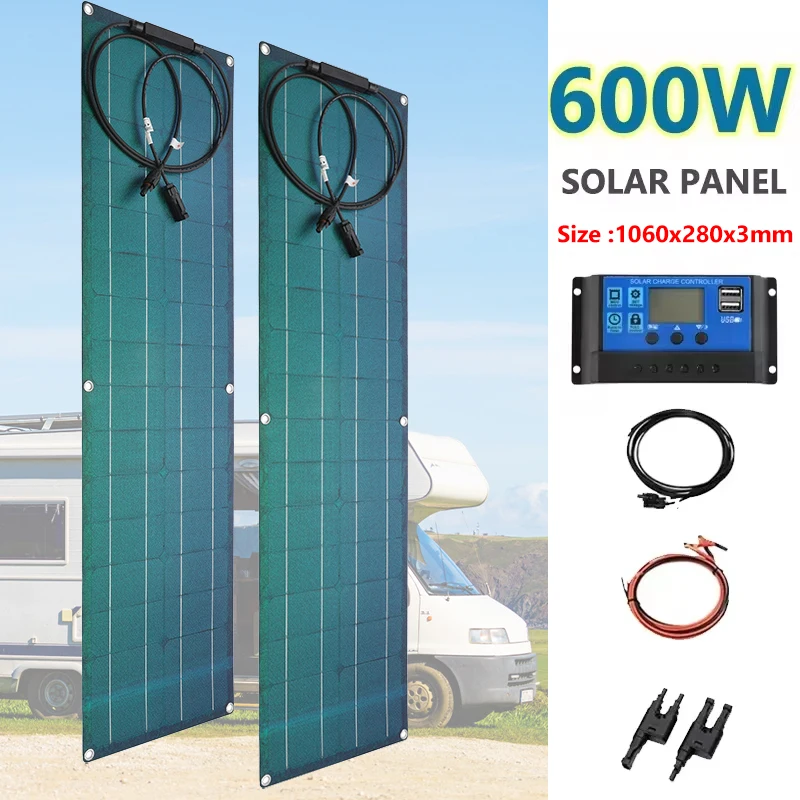 300W 600W Kit pannello solare flessibile caricabatteria 12V sistema solare monocristallino per Power Bank Camping Yacht Car RV Boat