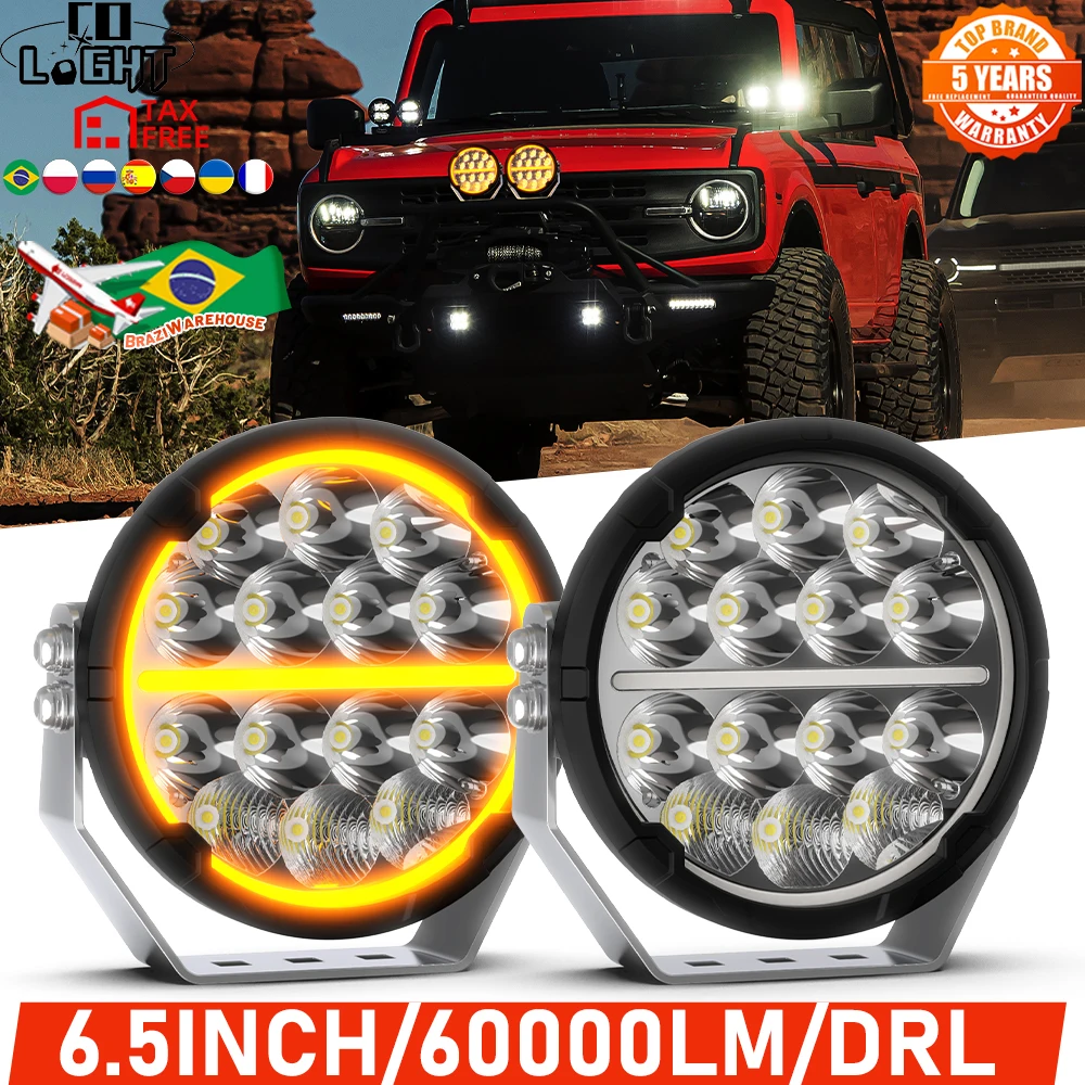 CO LIGHT NEW 6.5 pollici Round LED Work Light 60000lm DRL Spot Flood Combo IP68 6900K SUV proiettore lampada per fuoristrada ATV 4x4 12V 24V