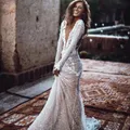FATAPAESE Abito da sposa personalizzato Splendido pizzo cavo con scollo a V Appliques Abiti Abito da sposa sexy da spiaggia estivo con apertura sul retro