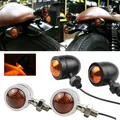 2/4PCS Indicatore di direzione per moto retrò in metallo universale Nero cromato Luci di marcia a proiettile Lampeggianti ambra Indicatore 12V