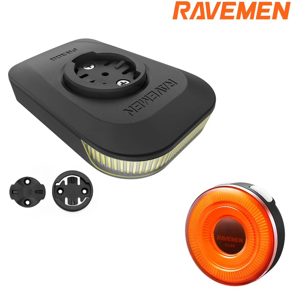 RAVEMEN Set luci per bici Lampada ricaricabile per testa anteriore posteriore a LED per bicicletta LS06 (FR300 + CL05) Faro per set fanale posteriore Garmin Wahoo