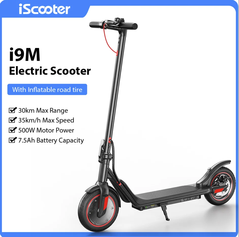 Scooter i9m Scooter elettrico Pneumatico da 10 pollici Pieghevole eScooter Velocità massima 35 km/h Portata 500 w 30 km Monopattino elettrico