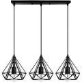 Axhup - Lustre Suspension Cage Forme Diamant Contemporain Lampe Plafonnier Luminaire - Noir