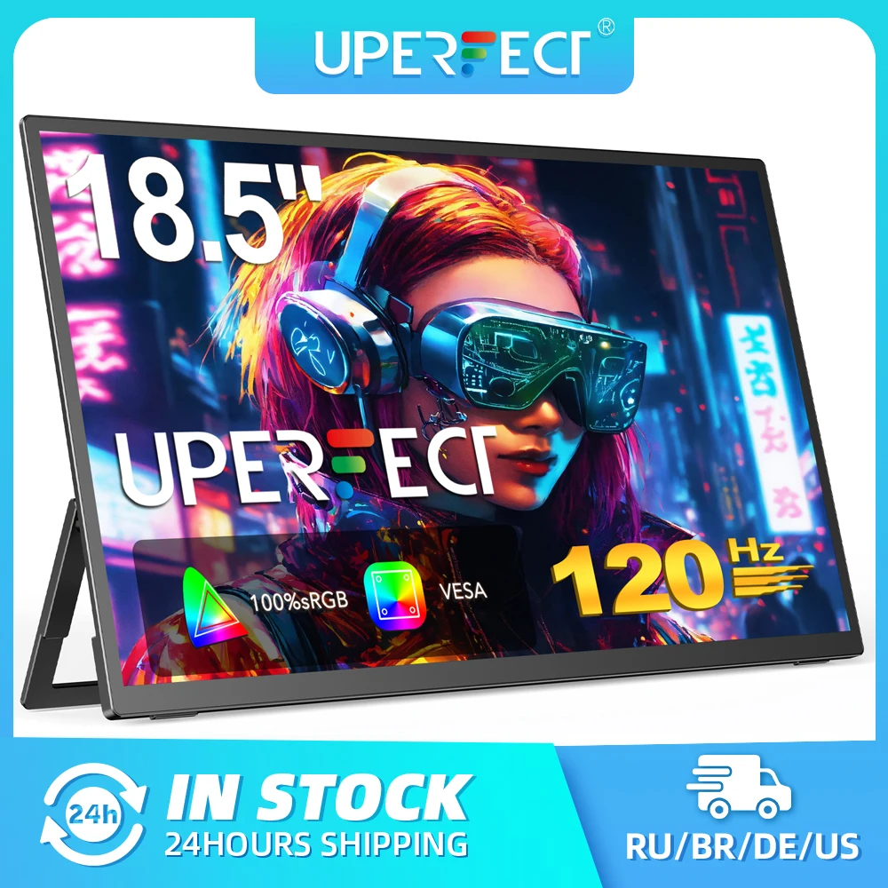 UPERFECT 18,5 Zoll tragbarer Monitor, 120 Hz, zweiter Laptop-Bildschirm, Gaming-Display mit Ständer, 1080P IPS, USB C, HDMI, für Mac PC, Xbox PS4/5 Switch Image