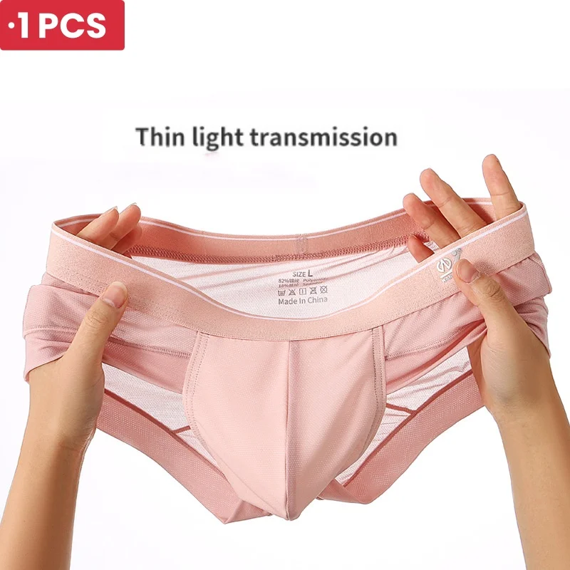 1 pièces été nouveaux sous-vêtements triangulaires pour hommes tissu en maille de soie glacée respirant séchage rapide sous-vêtements pour hommes couleur unie sous-vêtements hommes