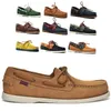 Sebago Echtes Leder Herren Homme Authentische Docksides Schuhe – Premium Leder Moc Toe Schnür-Bootsschuhe E450