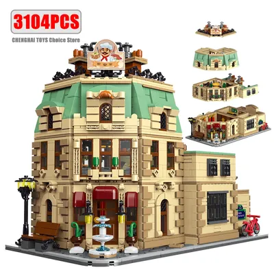 3104PCS Stadt Pariser Restaurant Baustein Set mit LED-Licht Modulares Gebäude Modell Spielzeug Image