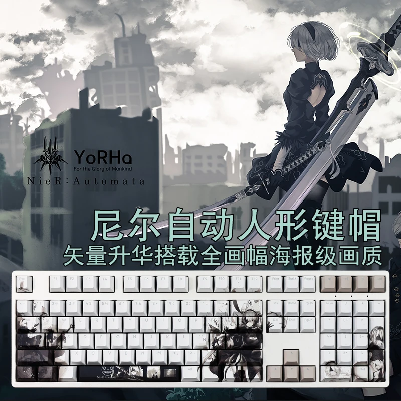 108 Tasten PBT Dye Subbed Keycaps Cartoon Anime Gaming Key Caps NieR 2B Hintergrundbeleuchtete Tastenkappe für ANSI-Layout Image