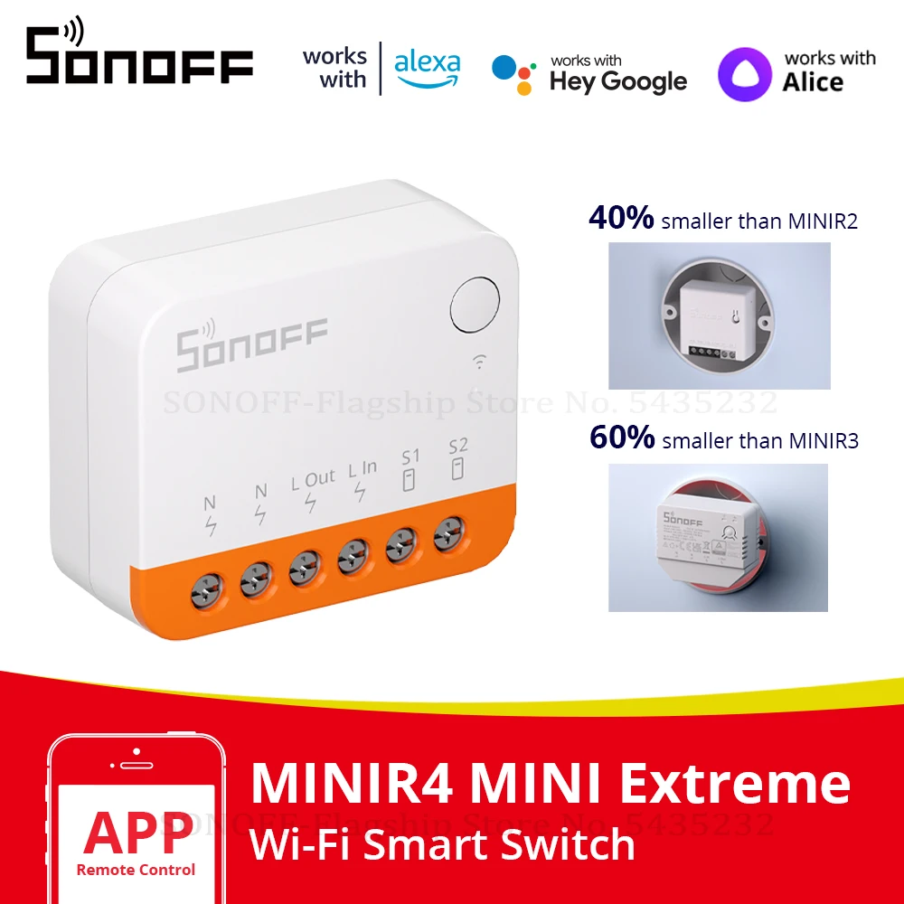 SONOFF MINIR4 WiFi Smart Switch 2 Weg Control Mini Extreme Smart Home Relais Unterstützung R5 S-MATE Stimme für Alexa Alice google Hause Image